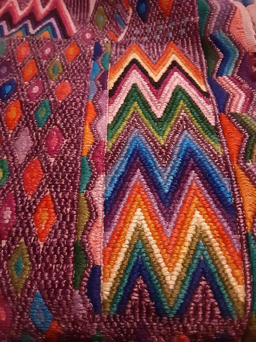 Mayan Indian Handwoven Multicolor Zigzag Textile Worn By Mayan Kings.